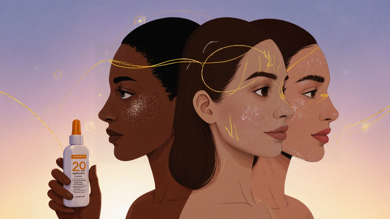 Tři profily žen v různých věkových skupinách spojené zlatou nití prevence.