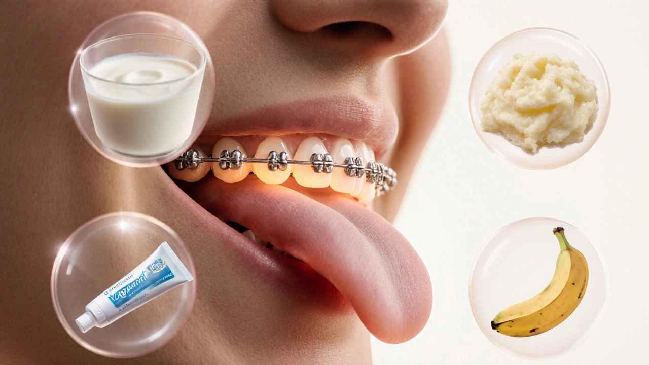 Detailní záběr jazyka třoucího se o kovový závěs s připomínkami měkkého jídla a vosku.