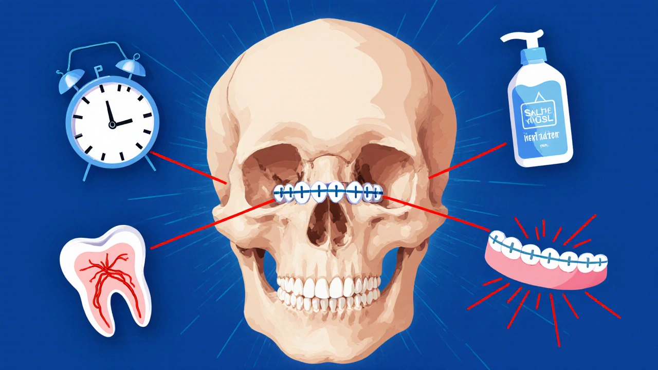 Koncepční obrázek s můstkem, ikonami času a infekce, symbolizující důsledky zanedbání bolesti.