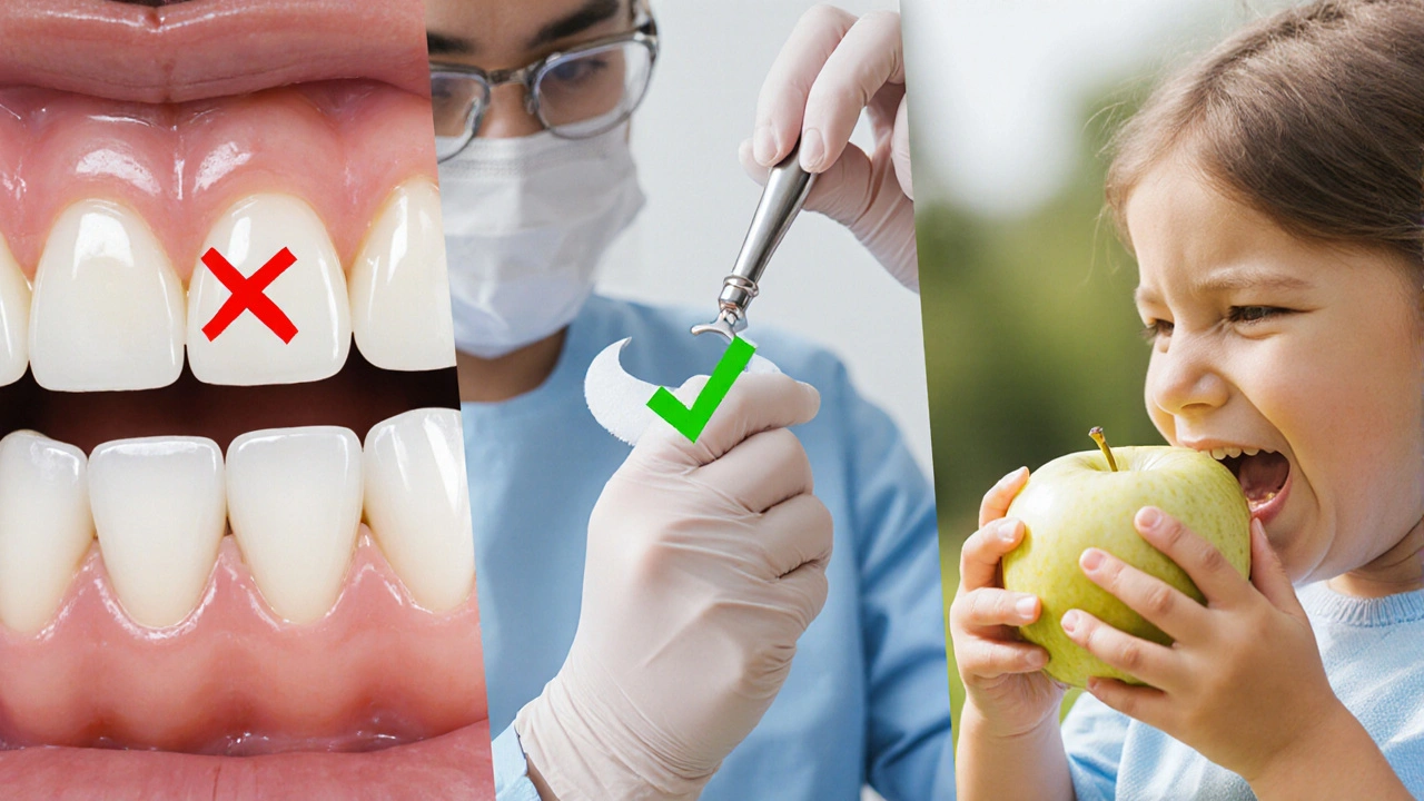 Srovnání počátečního kazu, broušení a zdravého zubu v časové řadě.