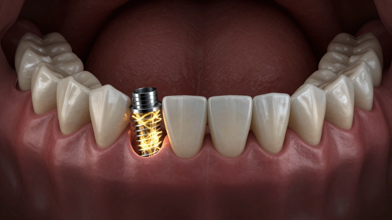 Kost čelisti se obnovuje po extrakci zubu, implantát se postupně tvoří v prázdném ložisku.