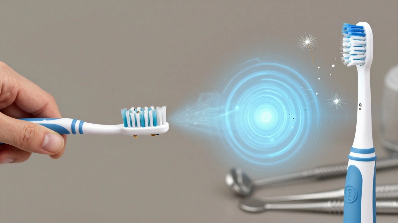 Porovnání ručního a sonického kartáčku při čištění brátek.