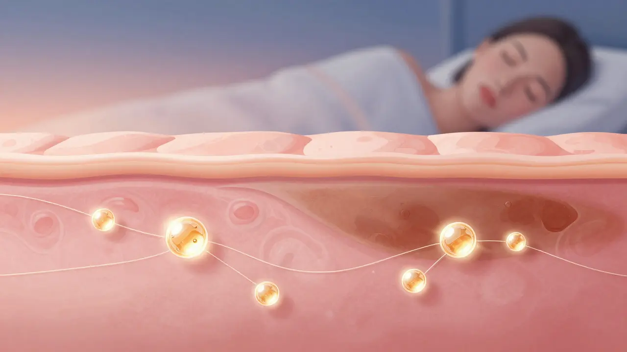 Obnovující se pokožka s postupným vyblednutím pigmentu po mikrobladování, s jemnými molekulami hydratace.