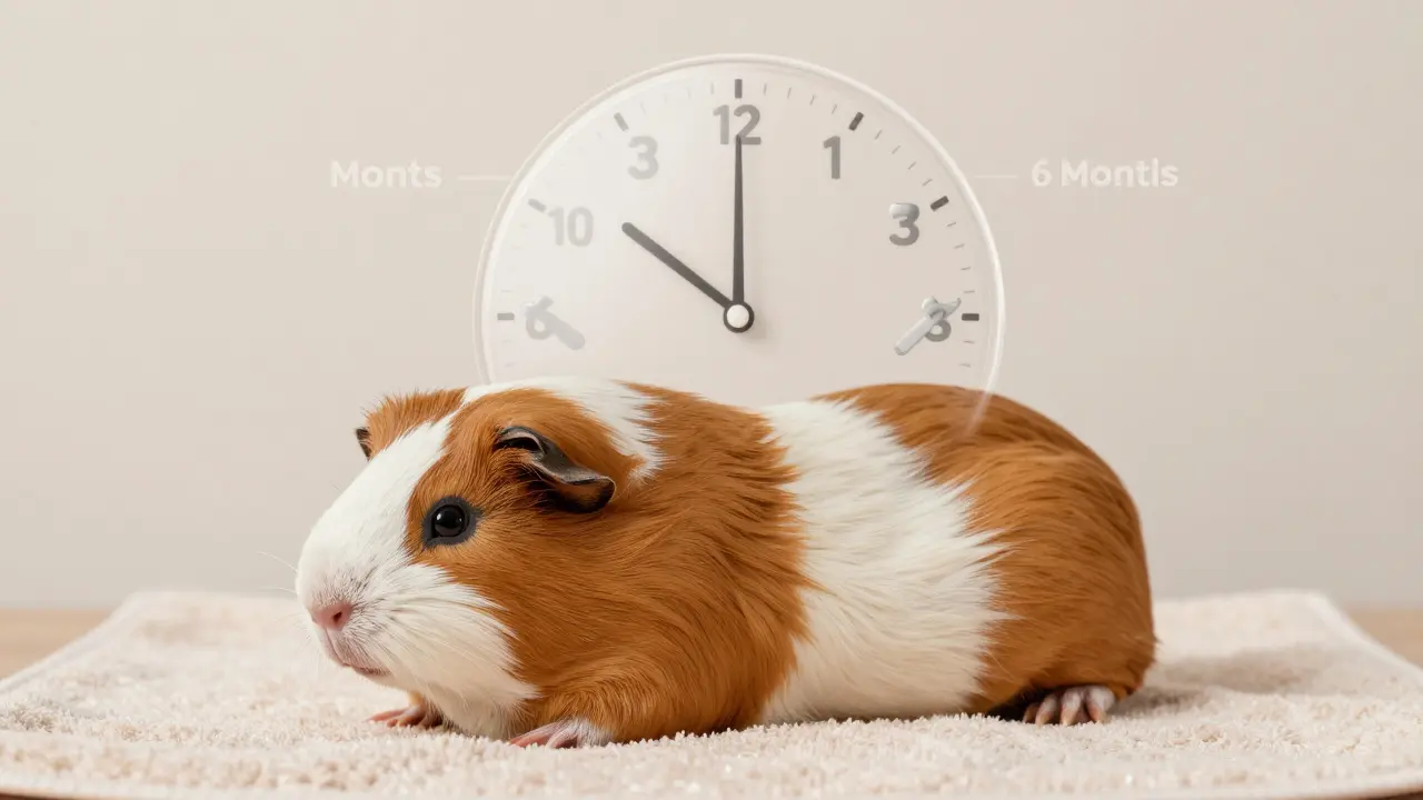 Kalendářový přehled pravidelných kontrol zubů morčete každé 3–12 měsíců.