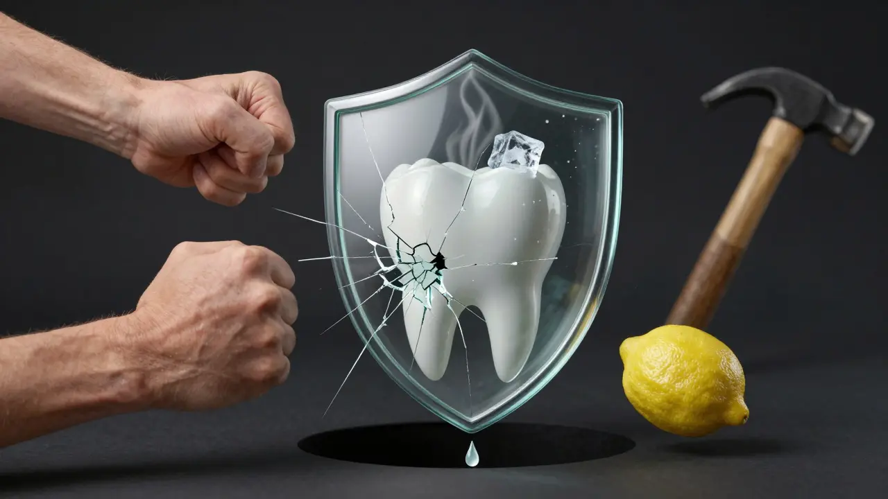 Symbolická představa prasklé skloviny pod tlakem různých škodlivých faktorů s jednou opravenou částí.