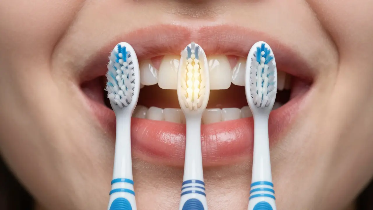 Tři modely Curaprox kartáčků symbolizují prevenci zánětu dásní.