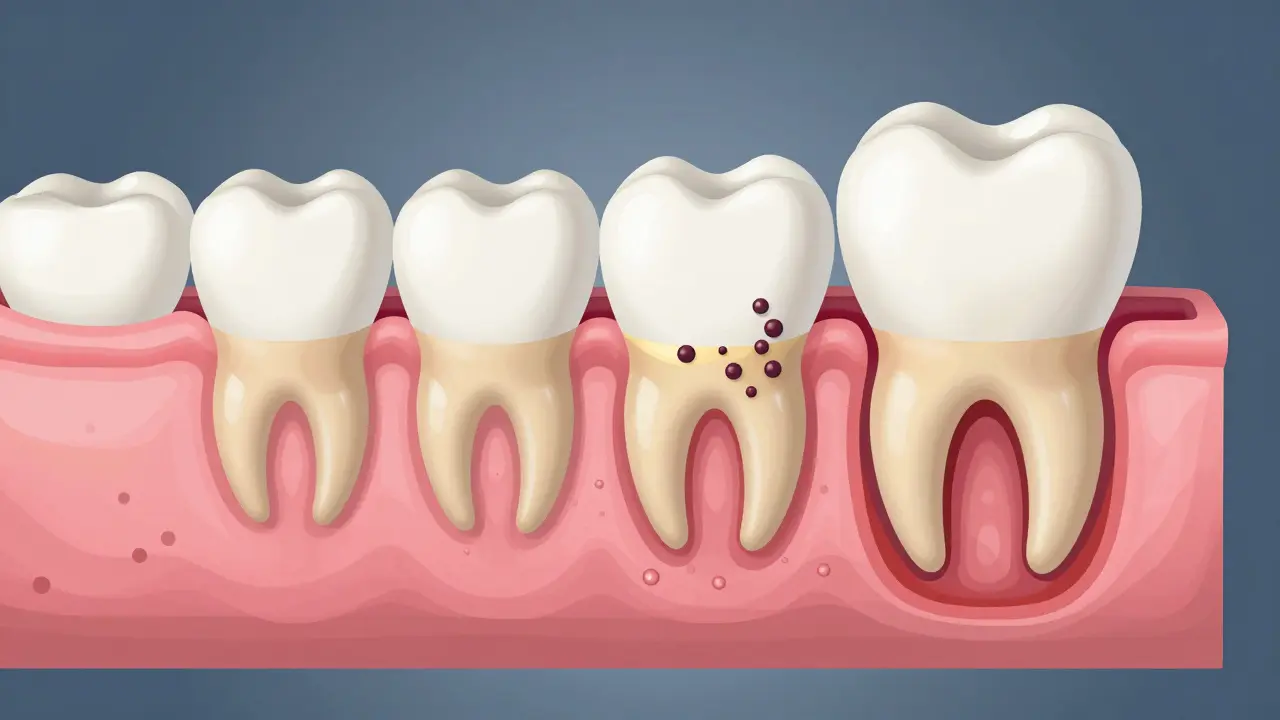 Anatomický výsuv zubního kamene pod okrajem dásně