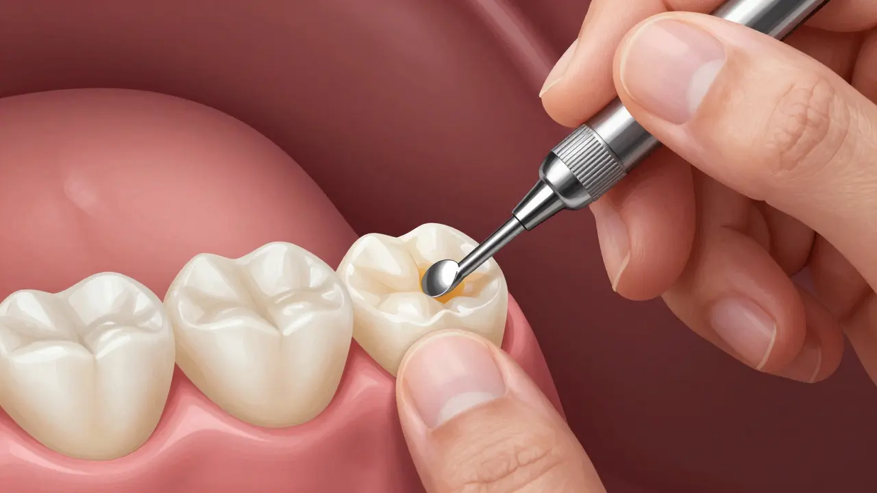 Doplnění sklovinové výplně: odstranění poškozené části a aplikace nového materiálu.