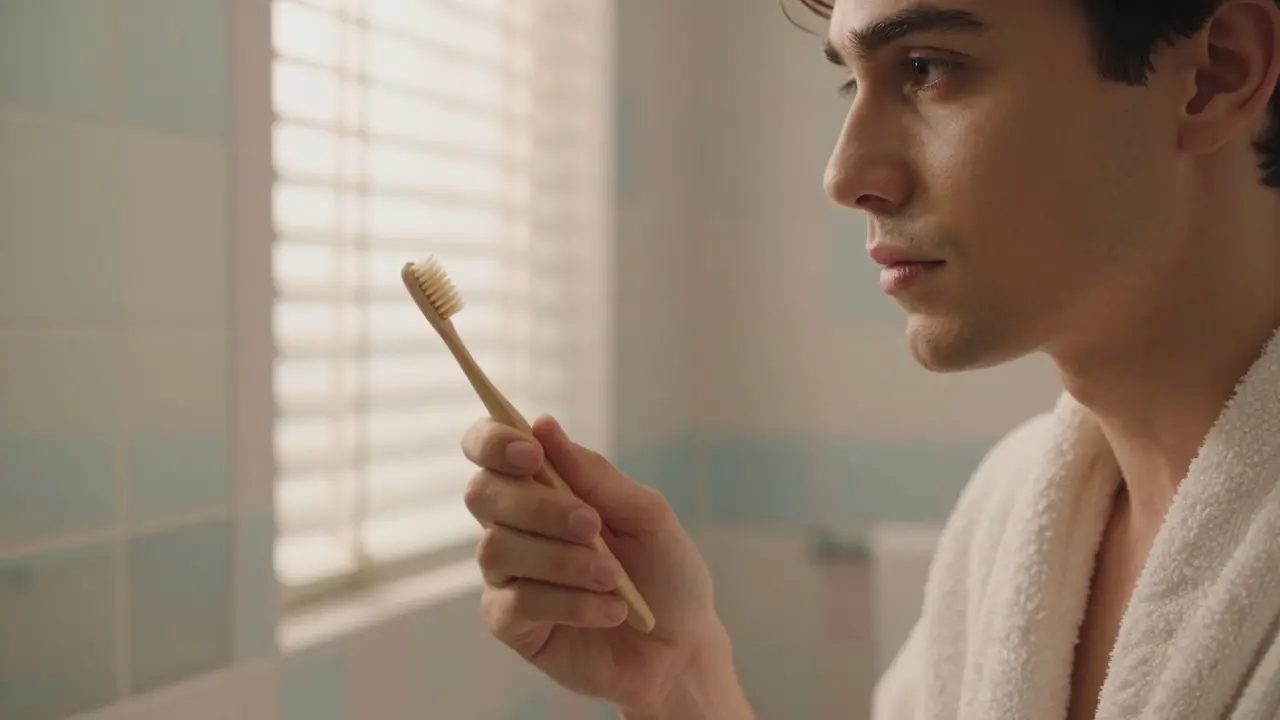 Záběr na jemné štětce zubní kartičky při pečlivém čištění nových destiček.