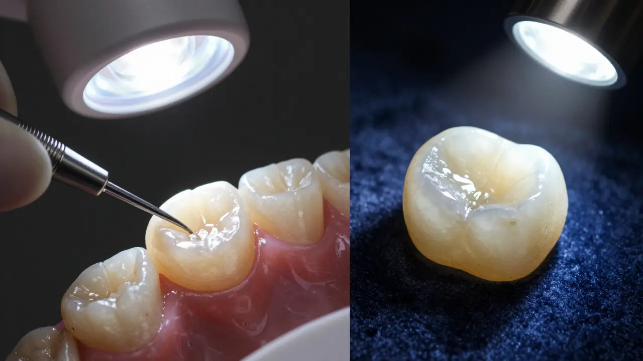 Srovnání kompozitní pryskyřice a průsvitné keramické fazety.