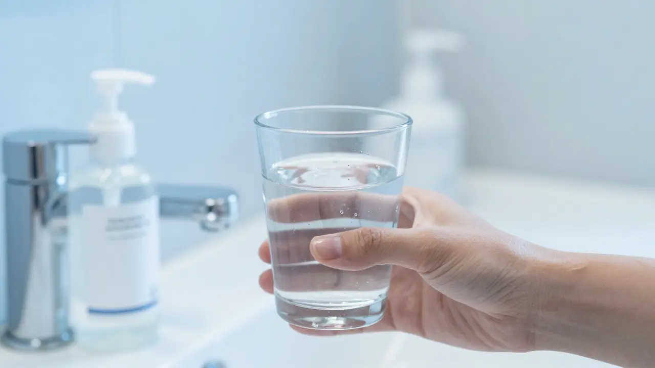 Roztok vody a peroxidu pro bezpečné kloktání
