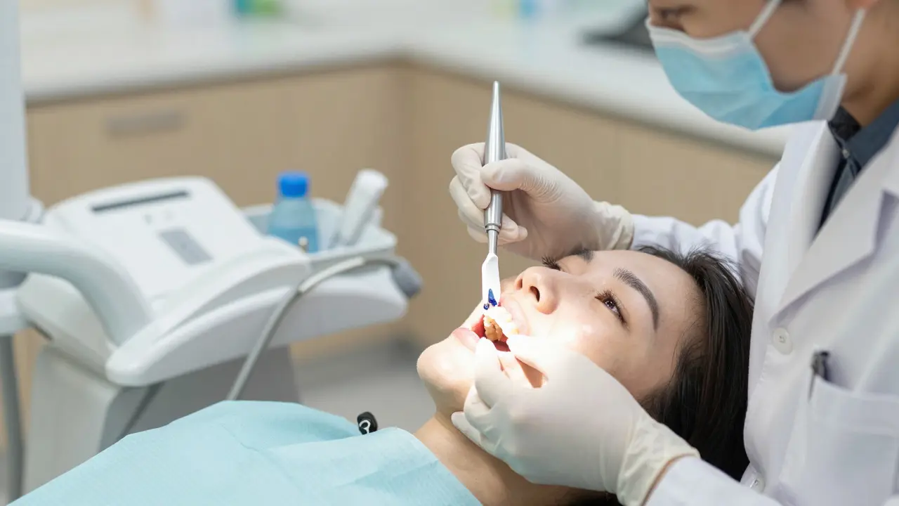 Dentista aplikujeIcon infiltrace pro opravu bílých skvrn na zubech