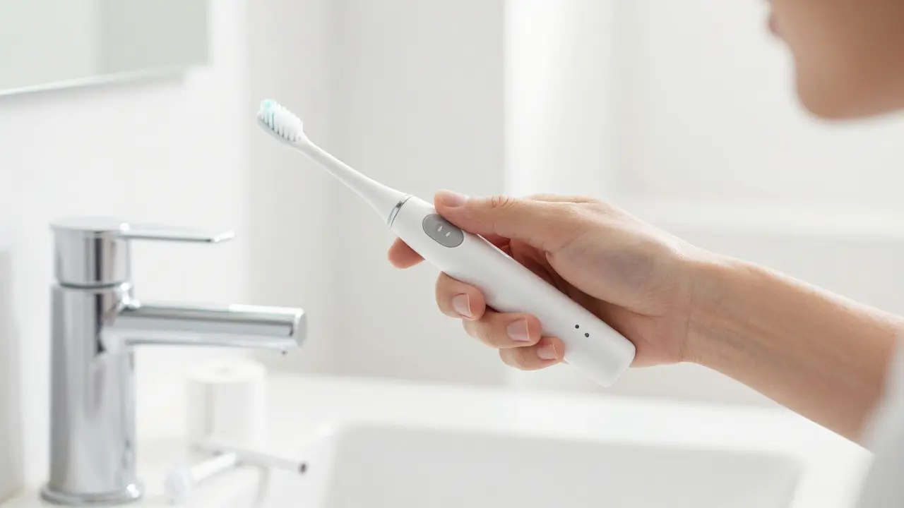 Správná technika držení sonického kartáčku pod úhlem 45 stupňů k dásni