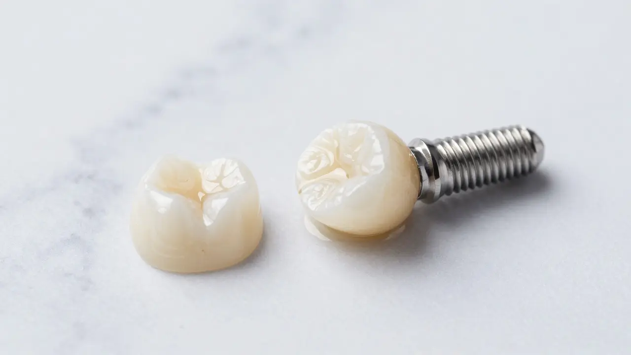 Keramická onlay vedle kovové výplně a implantátu