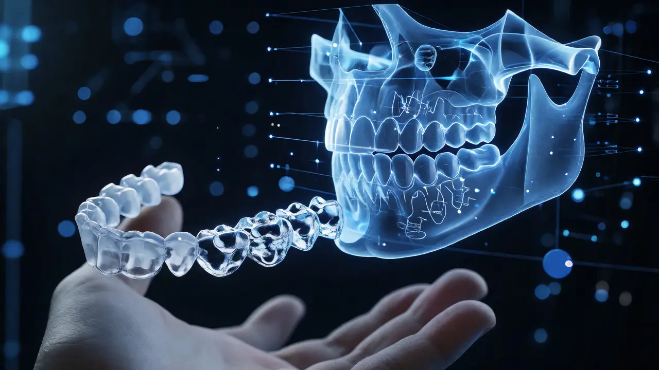 3D model zubů a sada průhledných dlah