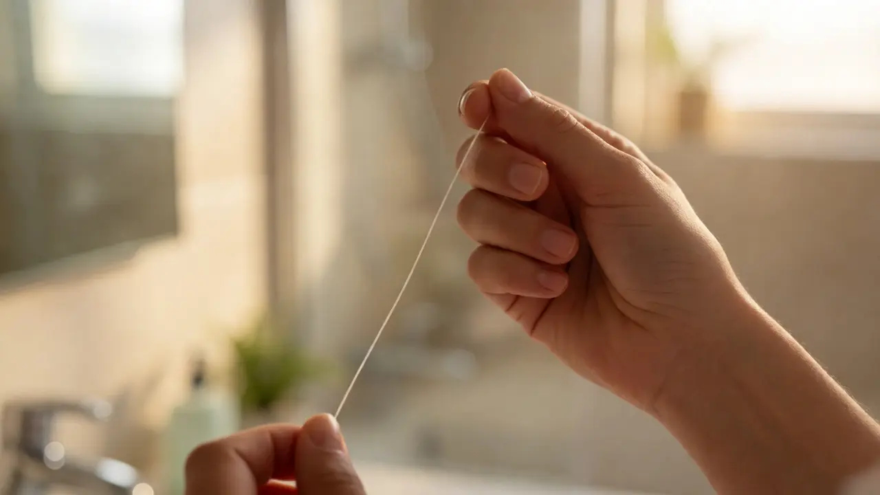 Použití dentální nitě pro odstranění plaku mezi zuby