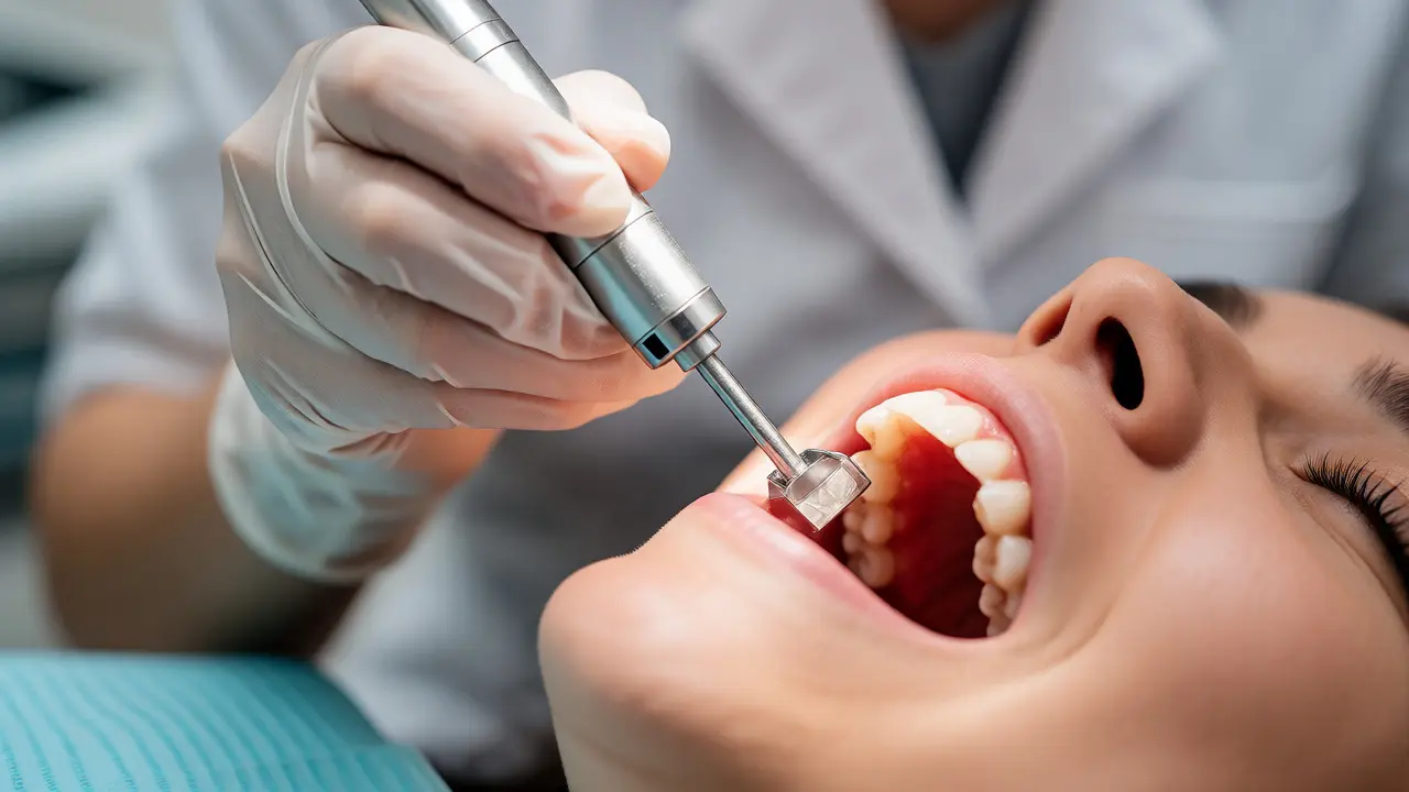 Dentální hygienista odstraňuje zubní kámen ultrazvukem