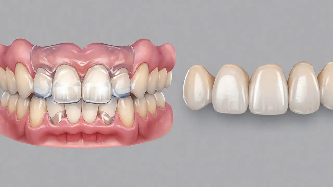Porovnání přírodních zubů a porcelánové korunky po bělení